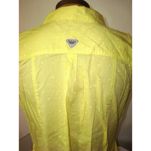 NWT New Womens Columbia Yellow Blue White Dot Dress PF M Pockets Cotton Rod Logo - Picture 12 of 12